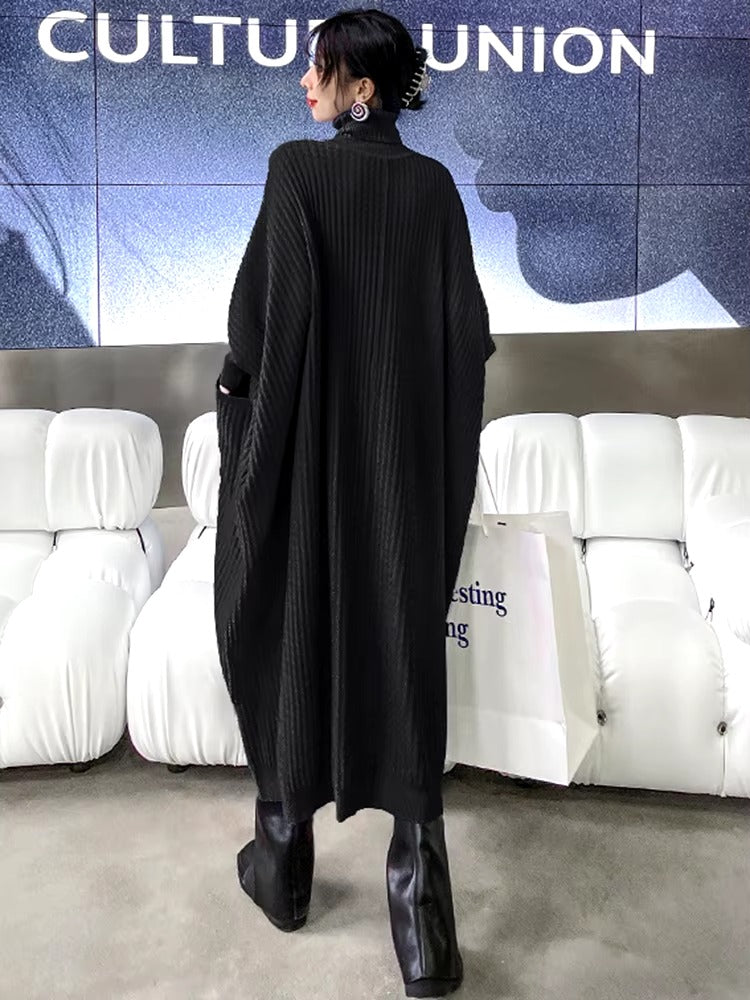 Casual Solid Turtleneck Long Sleeve Irregular Long Big Size Knitting Dress