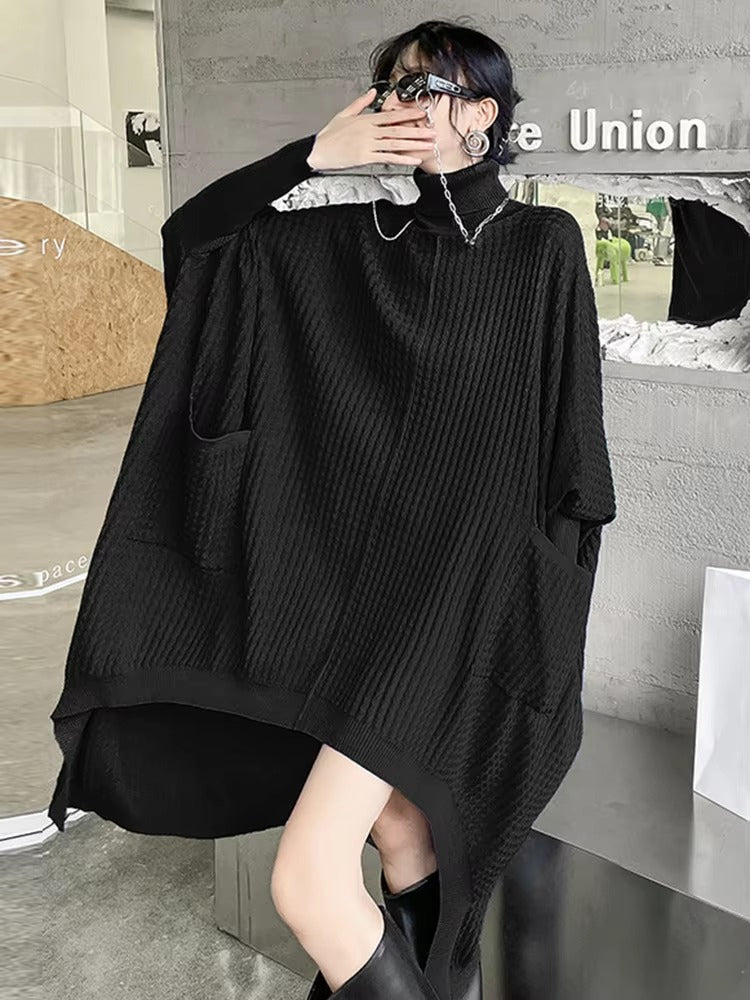Casual Solid Turtleneck Long Sleeve Irregular Long Big Size Knitting Dress