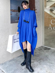 Casual Solid Turtleneck Long Sleeve Irregular Long Big Size Knitting Dress