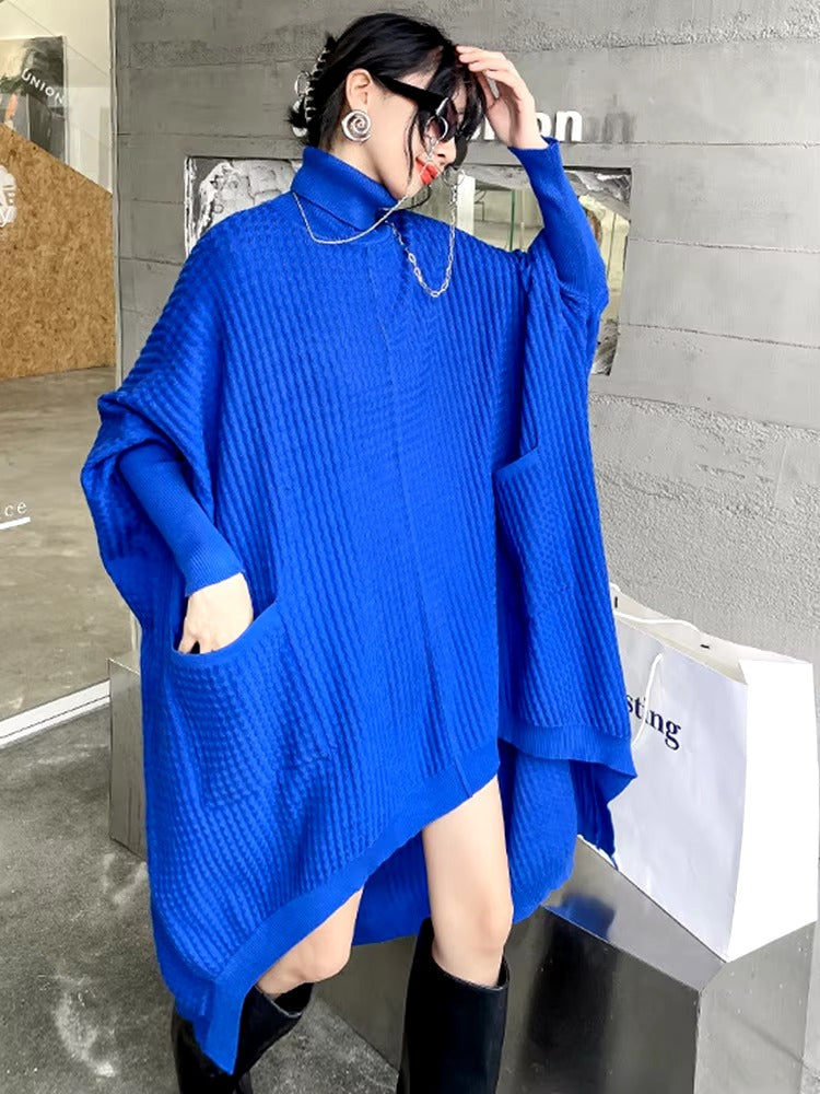 Casual Solid Turtleneck Long Sleeve Irregular Long Big Size Knitting Dress