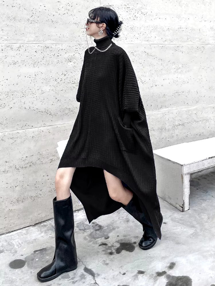 Casual Solid Turtleneck Long Sleeve Irregular Long Big Size Knitting Dress
