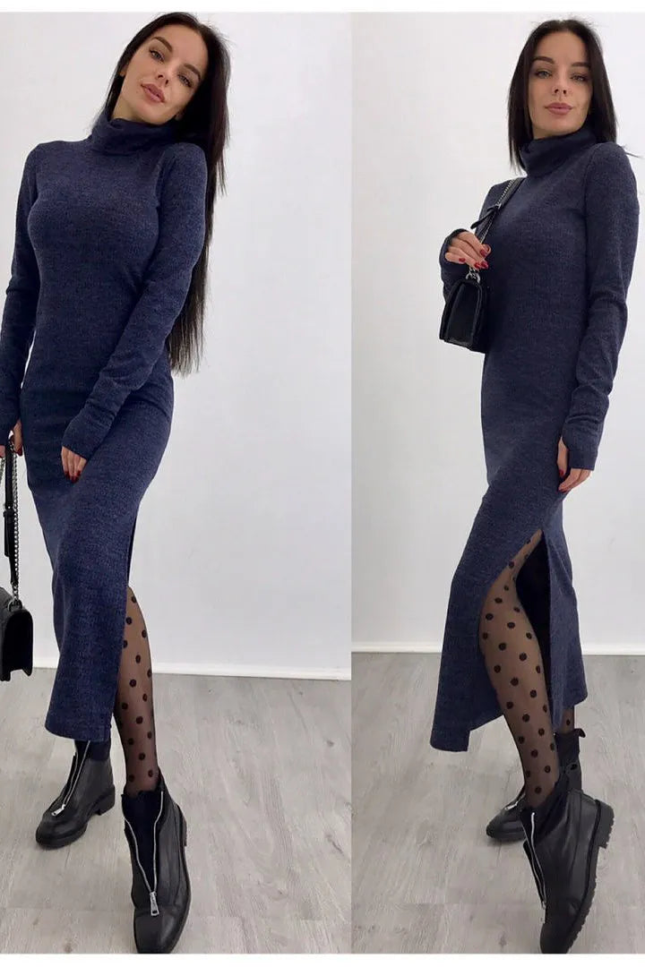 Turtleneck Long Sleeve Maxi Knitted Sweater Dress