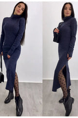 Turtleneck Long Sleeve Maxi Knitted Sweater Dress