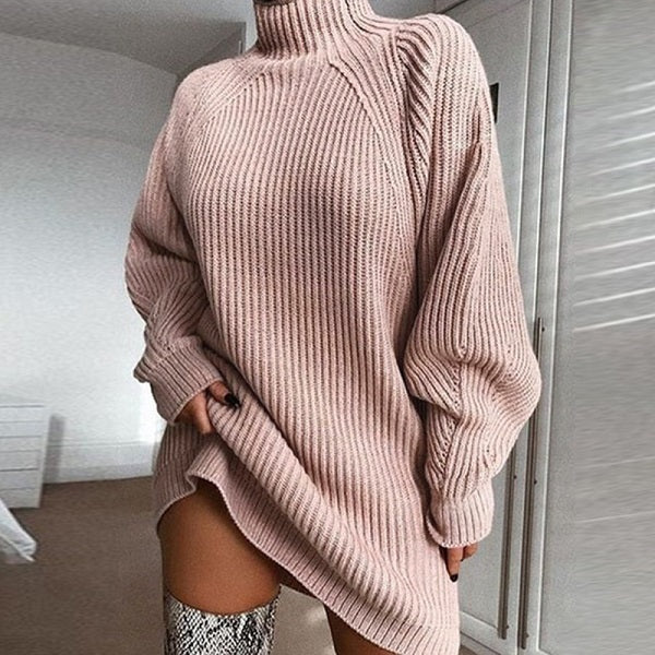 Turtleneck Loose Long Sleeve Knit Dress