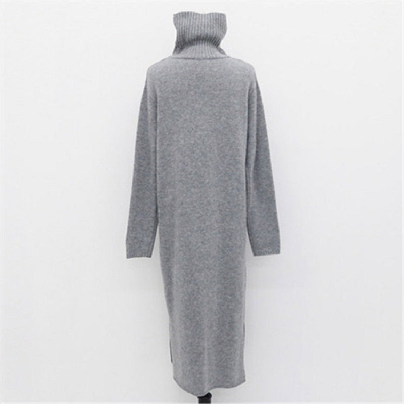 Turtleneck Split Knitting Straight Korean Style Fashionable Sweater Dress