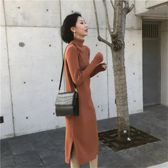 Turtleneck Stretched Side Split Sweater Dress