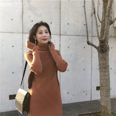 Turtleneck Stretched Side Split Sweater Dress