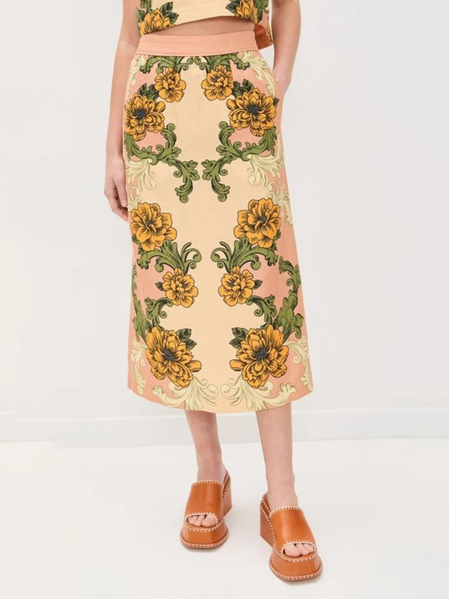 Two Piece Set O Neck Short Sleeve Top Highwaist Skirts Elegant Sets