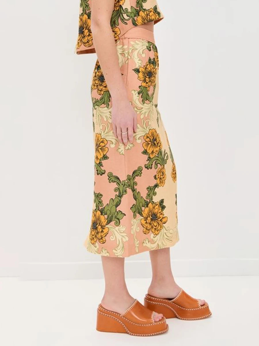 Two Piece Set O Neck Short Sleeve Top Highwaist Skirts Elegant Sets
