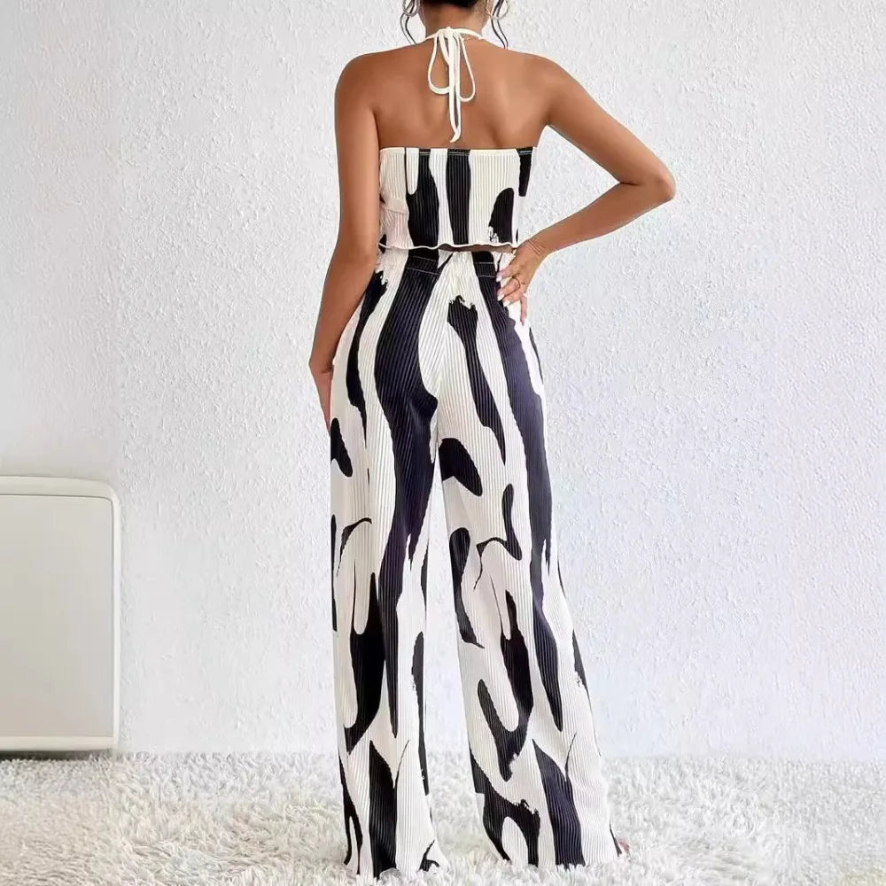 Sleeveless Zipper Fly Top High Waist Office Lady Pant Two Piece Set