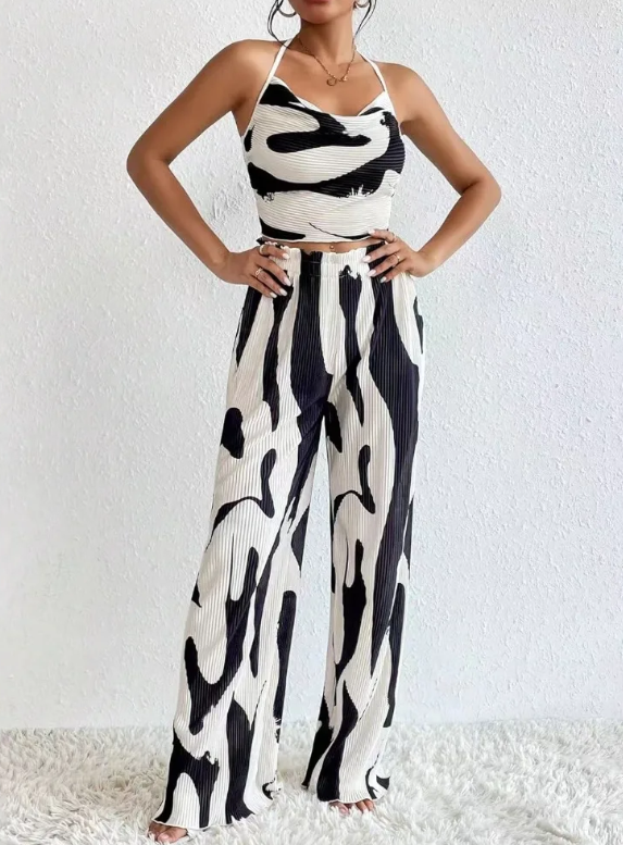 Sleeveless Zipper Fly Top High Waist Office Lady Pant Two Piece Set