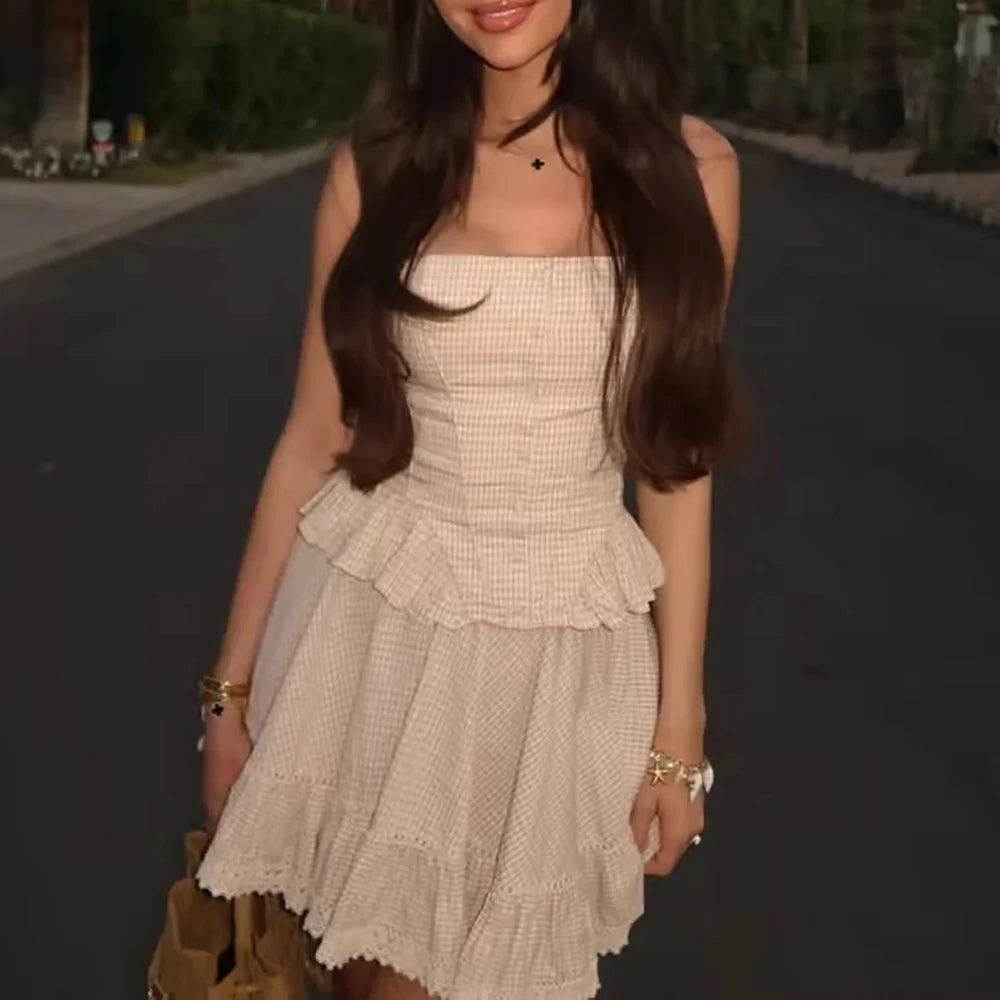 Two Piece Set Strapless Sleeveless Top High Waist Skirts Sets