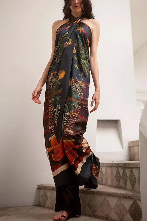 Two Piece Set for Halter Sleeveless Top High Waist Temperament Pant Set