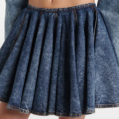 Two Piece Sets Lapel Long Sleeves Top High Waist Spliced Folds Skirts Set