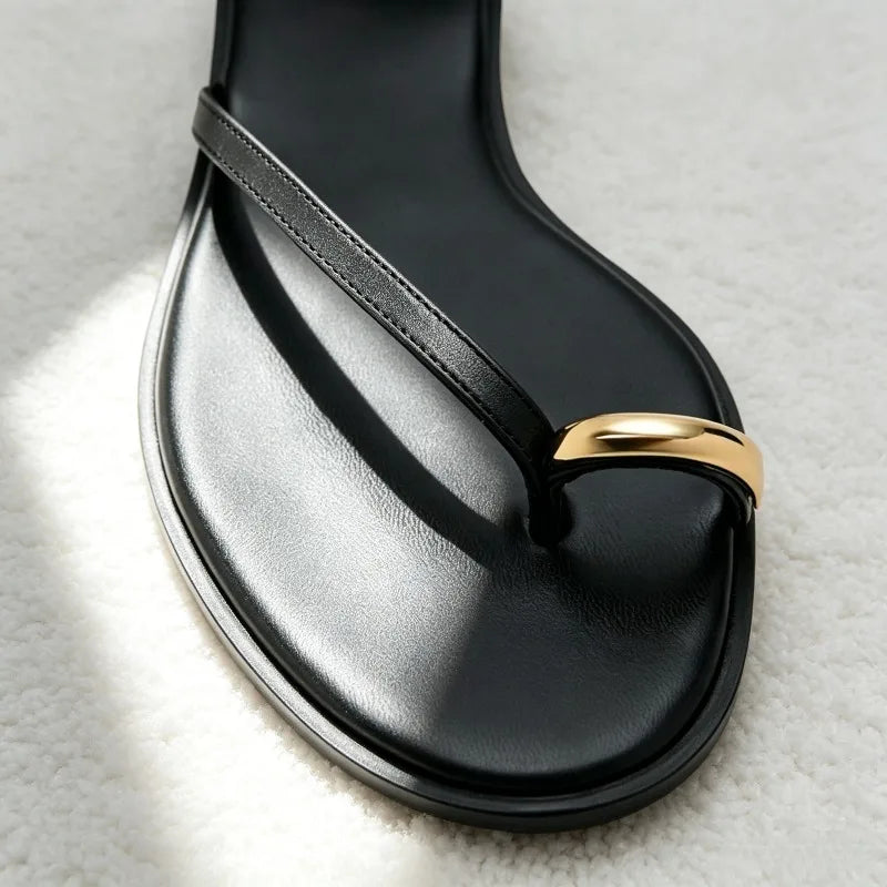 Unique Metal Detail Flat Sandals for Ankle Straps Buckle Designer Shoes