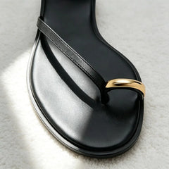 Unique Metal Detail Flat Sandals for Ankle Straps Buckle Designer Shoes