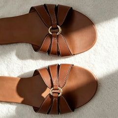 Unique Metal-decorated Flat Sandals Novelty Sewing Narrow Band Designer Shoes