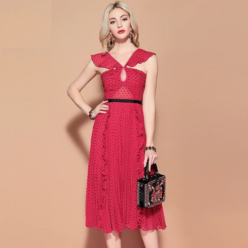 V Neck Backless Draped Ruffles Elegant Party Dress