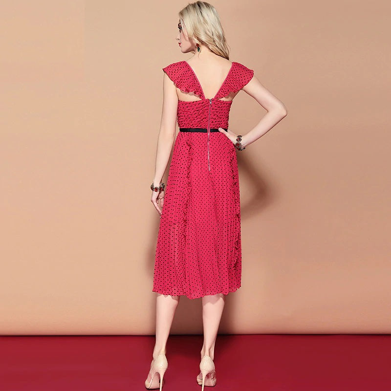 V Neck Backless Draped Ruffles Elegant Party Dress