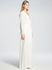 V Neck Buttons Long Sleeves Semi Formal Dress