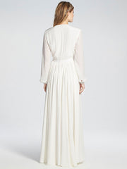 V Neck Buttons Long Sleeves Semi Formal Dress