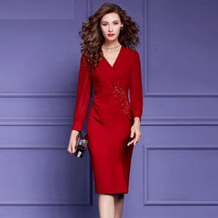 Elegant Beading V-Neck Cocktail Party Designer Pencil Vestidos