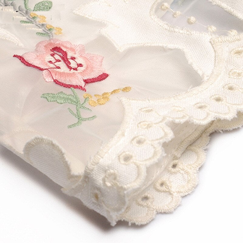 V-Neck Lantern Sleeve Applique Embroidery Dress