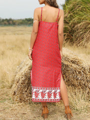 V Neck Floral Print Beach Maxi Dress