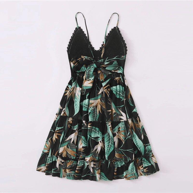 Backless V Neck High Waist Cami Boho Short Dresses