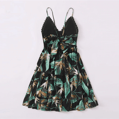 Backless V Neck High Waist Cami Boho Short Dresses