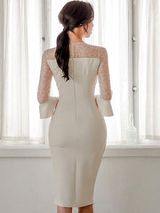 Lace Shaping V Neck 3/4-Length Sleeve Party Bodycon Dress