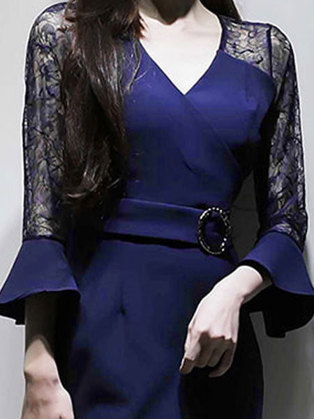 Lace Shaping V Neck 3/4-Length Sleeve Party Bodycon Dress