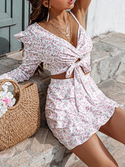 V Neck Long Sleeve Ruffled 2 Piece Sets