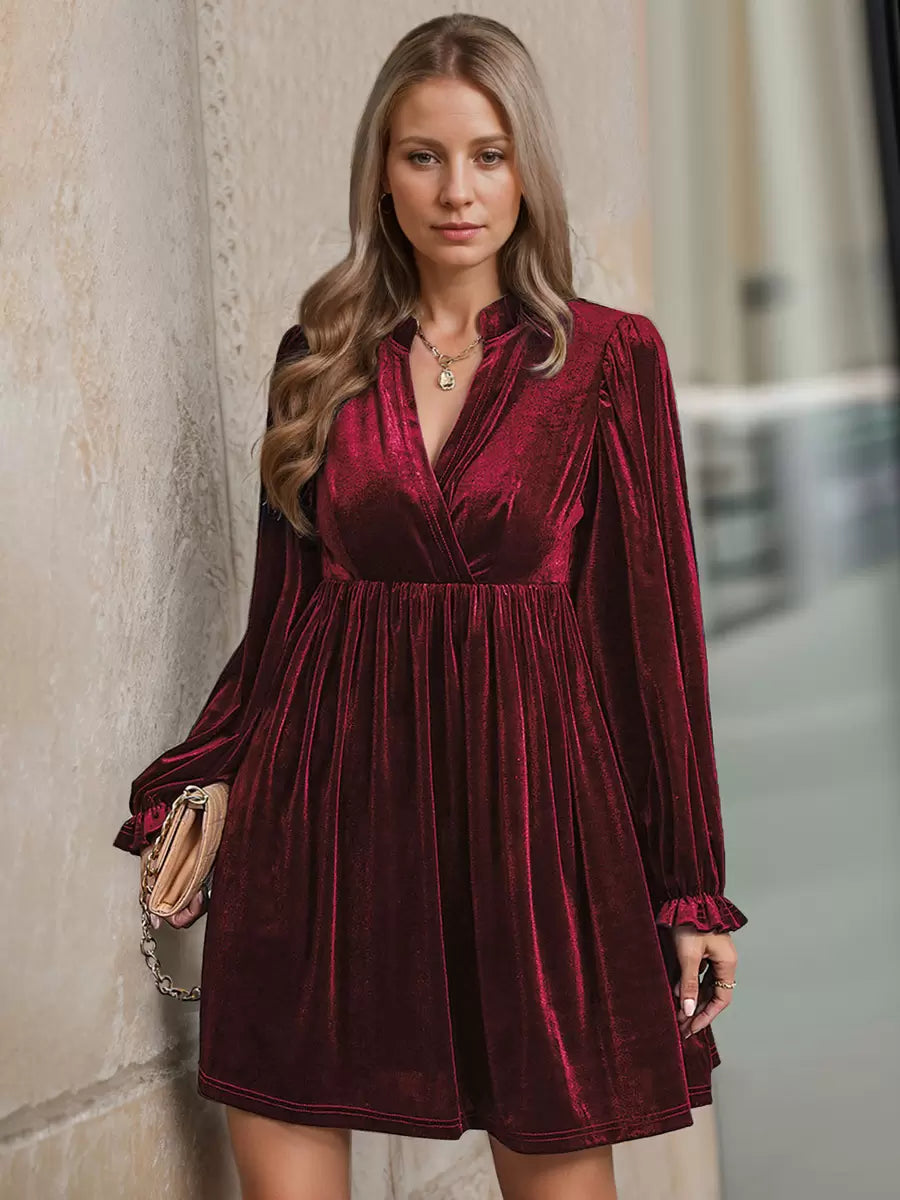 V Neck Long Sleeves Chic Layered Knee Length Elegant Mini Dresses