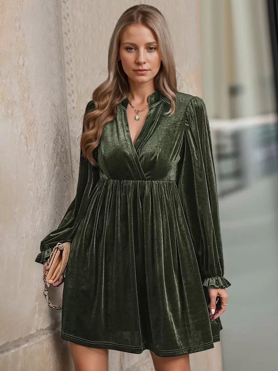 V Neck Long Sleeves Chic Layered Knee Length Elegant Mini Dresses