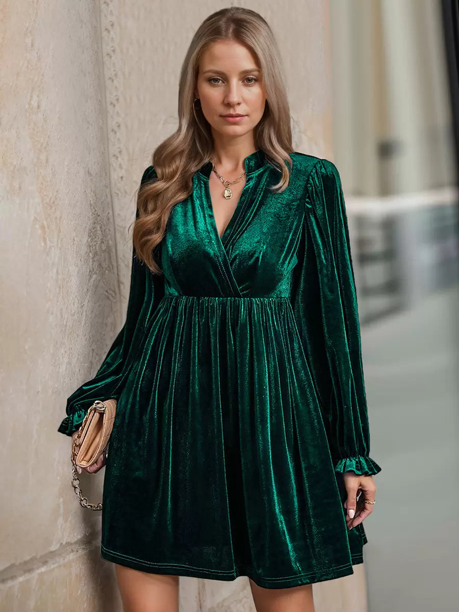 V Neck Long Sleeves Chic Layered Knee Length Elegant Mini Dresses