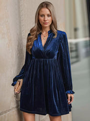 V Neck Long Sleeves Chic Layered Knee Length Elegant Mini Dresses