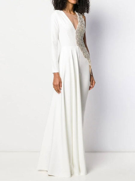 V Neck Long Sleeves One Piece Jumspuit Dress