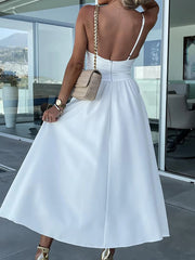 V-Neck Pleated Rose Medium Beach Dress