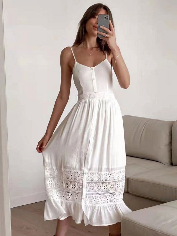 V-Neck Polyester Beach Dress