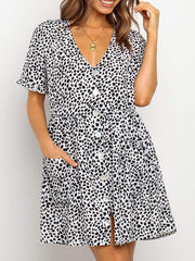 V-Neck Printed Buttons Beach Short Dress Vestidos