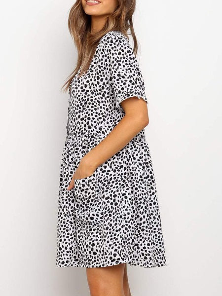 V-Neck Printed Buttons Beach Short Dress Vestidos