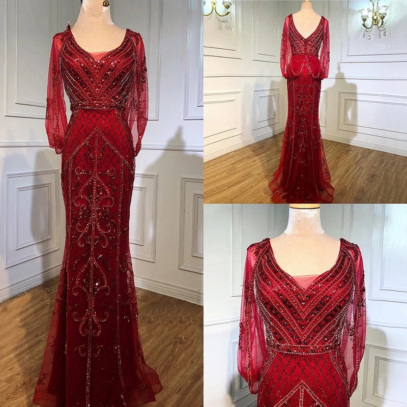 V-Neck Crystal Shawl Yarn Evening Dresses