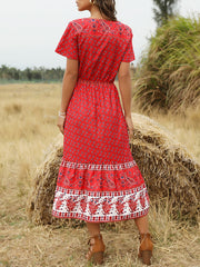 V Neck Short Sleeves Floral Print Beach Dress