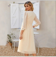V-neck Chiffon Midi Dress Elegant Bohemian Style Dress for Winter Party