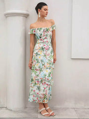 Elegant Floral Design Print Sleeveless With Layered Long Maxi Dress