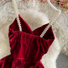 Spaghetti Strap Deep V-Neck Sleeveless Velvet Dress