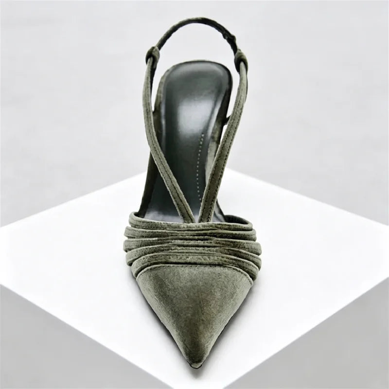 Velvet Effect Body Pumps Pointed Toe Strappy Detail High Heel