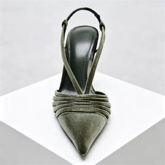 Velvet Effect Body Pumps Pointed Toe Strappy Detail High Heel
