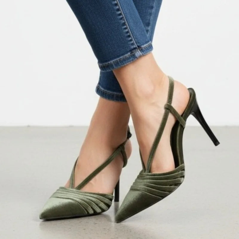 Velvet Effect Body Pumps Pointed Toe Strappy Detail High Heel